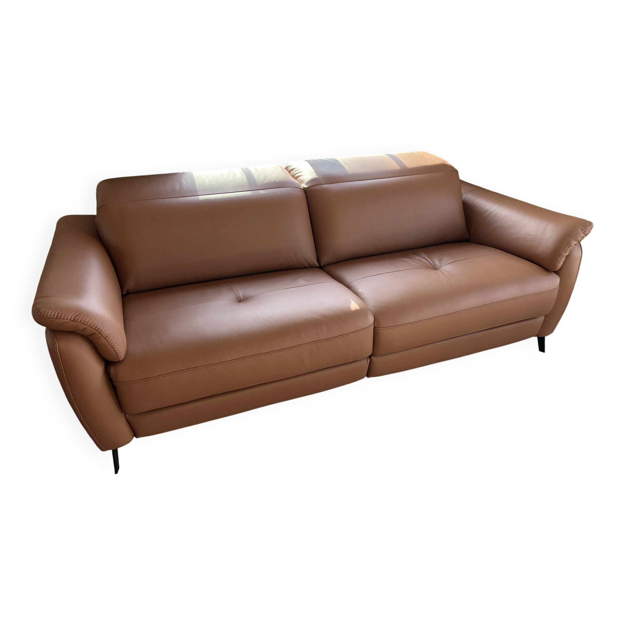 PISA leather sofa 3-seater 205cm Cognac