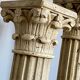 Pair of columns, corinthian style capitals in travertine, italy 1940s