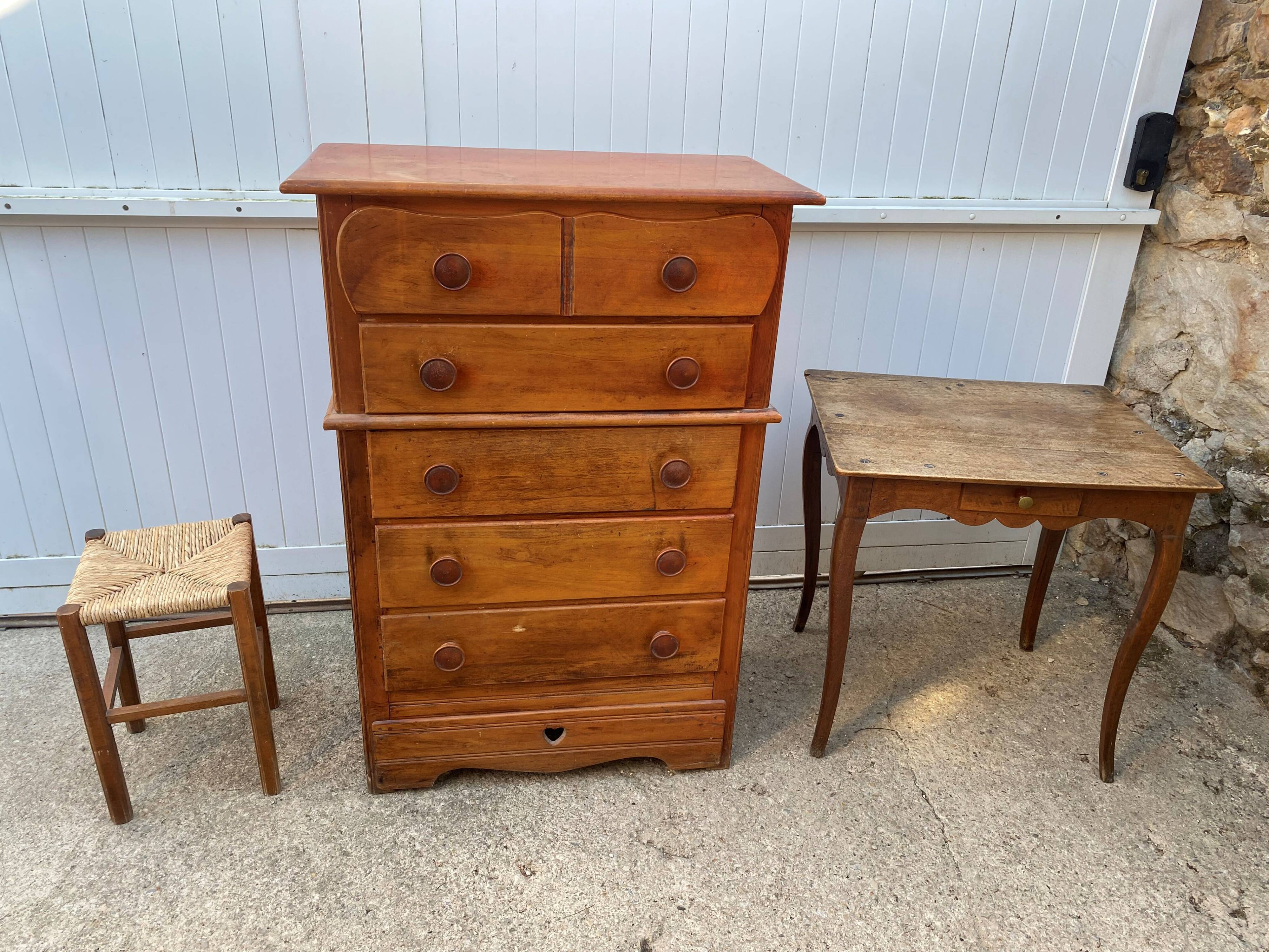 Meuble de métier de rangement commode haute en bois blanc 1950