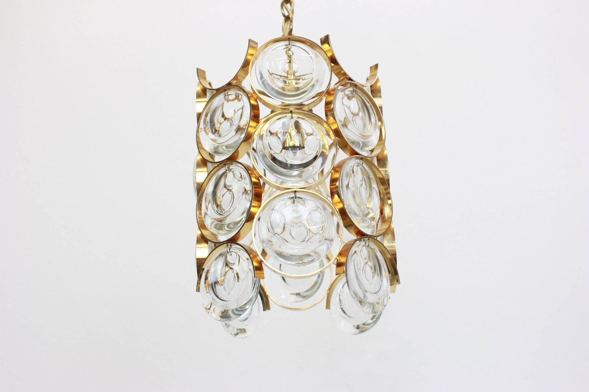 Pair of small golden brass pendants, Sciolari design for Palwa, Germany, 1970s.