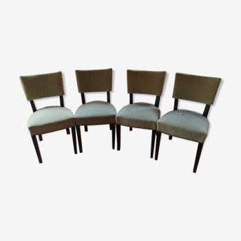 Lot de 6 chaises velours cloutées, Plaquées en Ebène de Macassar