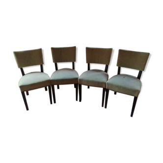 Lot de 6 chaises velours cloutées, Plaquées en Ebène de Macassar