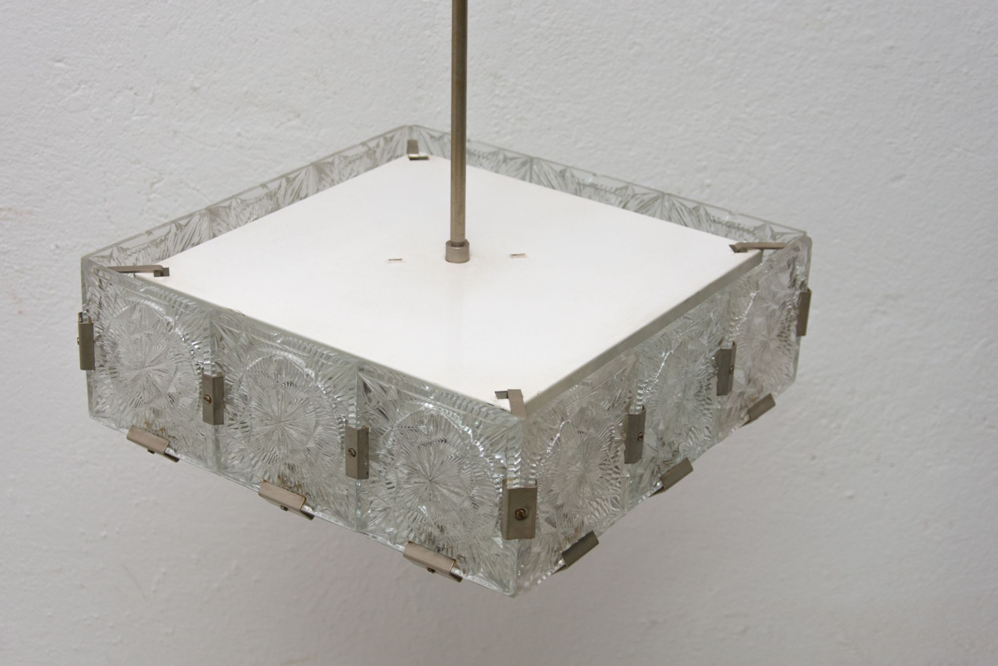 Glass and chromed steel pendant lamp by Kamenický Senov, 1970