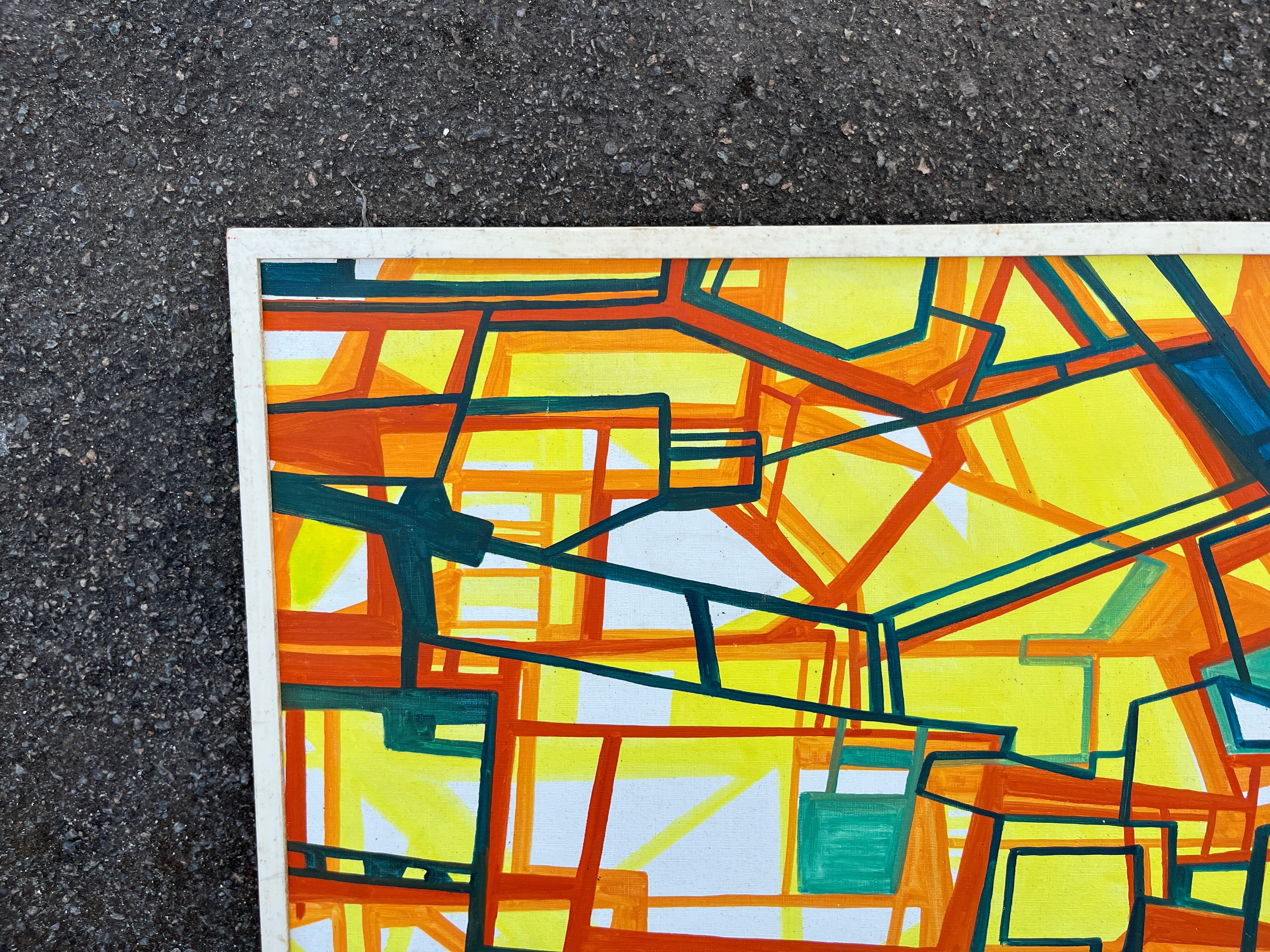 Abstract Cubist Table - Oil on Canvas Signed B. Géral
