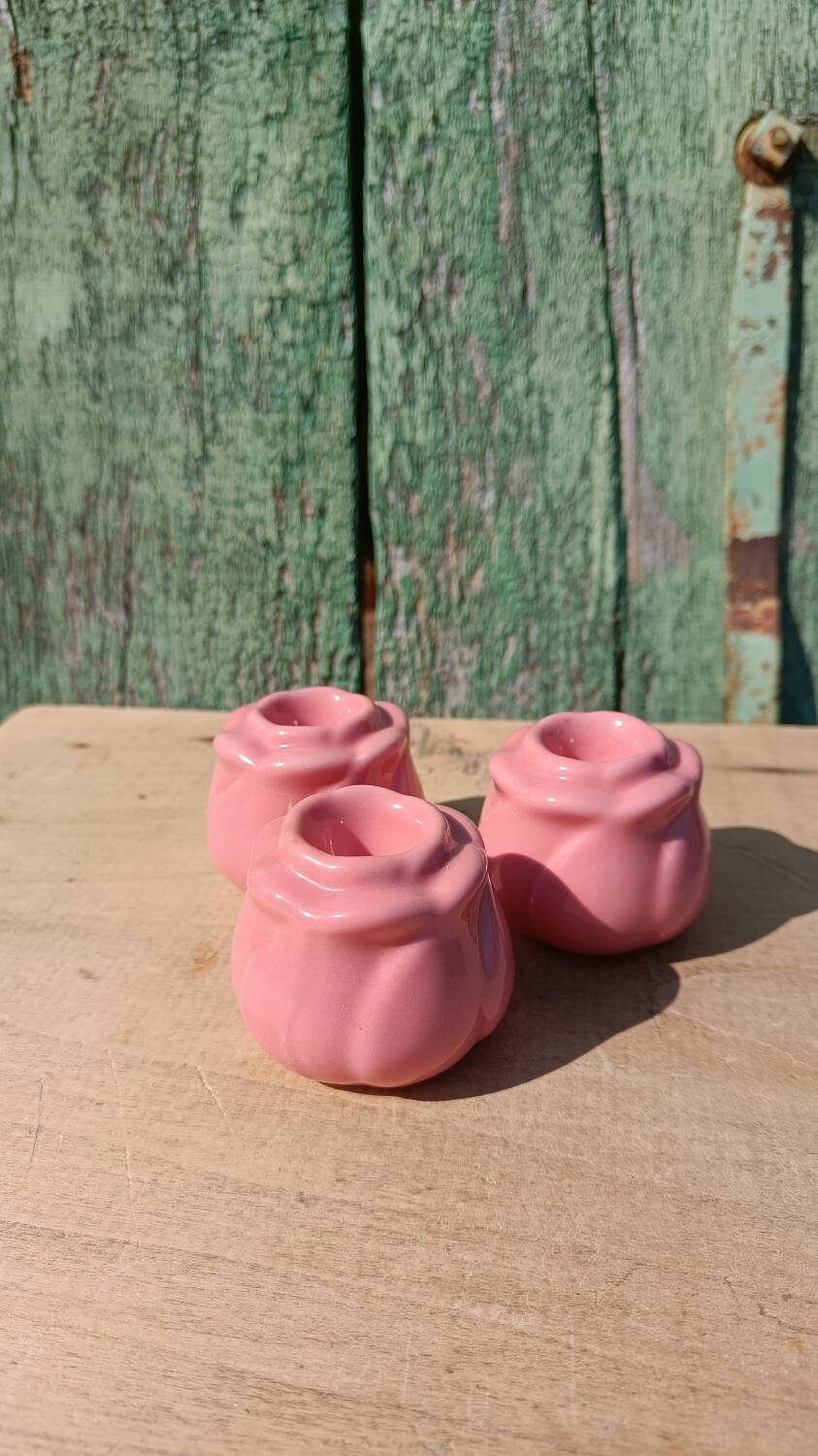 Ceramic pink flower candlestick