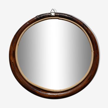 Miroir rond en rotin