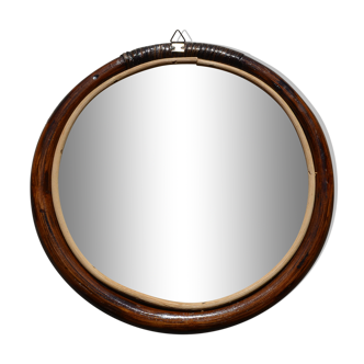 Round rattan mirror