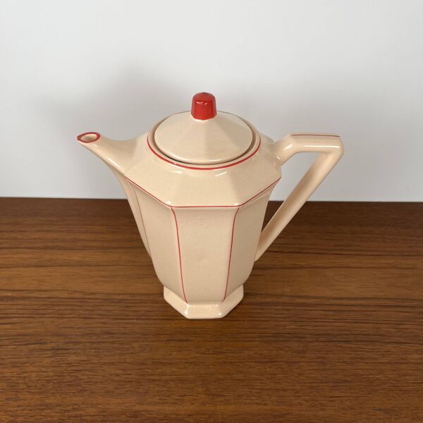 Service à café, thé Digoin-Sarrguemines Art déco rose et rouge