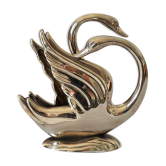 Vintage swan mail holder in silver metal