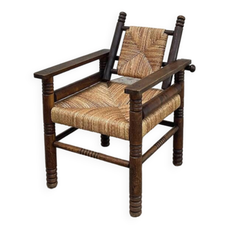 Fauteuil paillé 1950 dlg Dudouyt