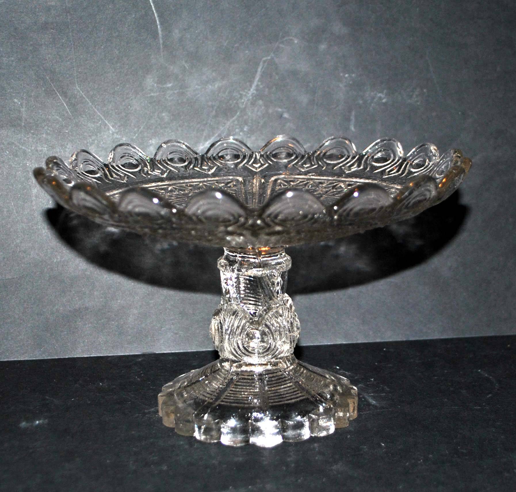 Cup on old compote bowl in molded glass - basket weaving decoration 18.5cm