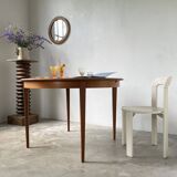 Scandinavian round teak table with extension