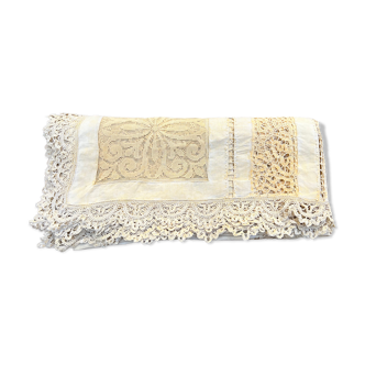 Embroidered cotton tablecloth and antique lace