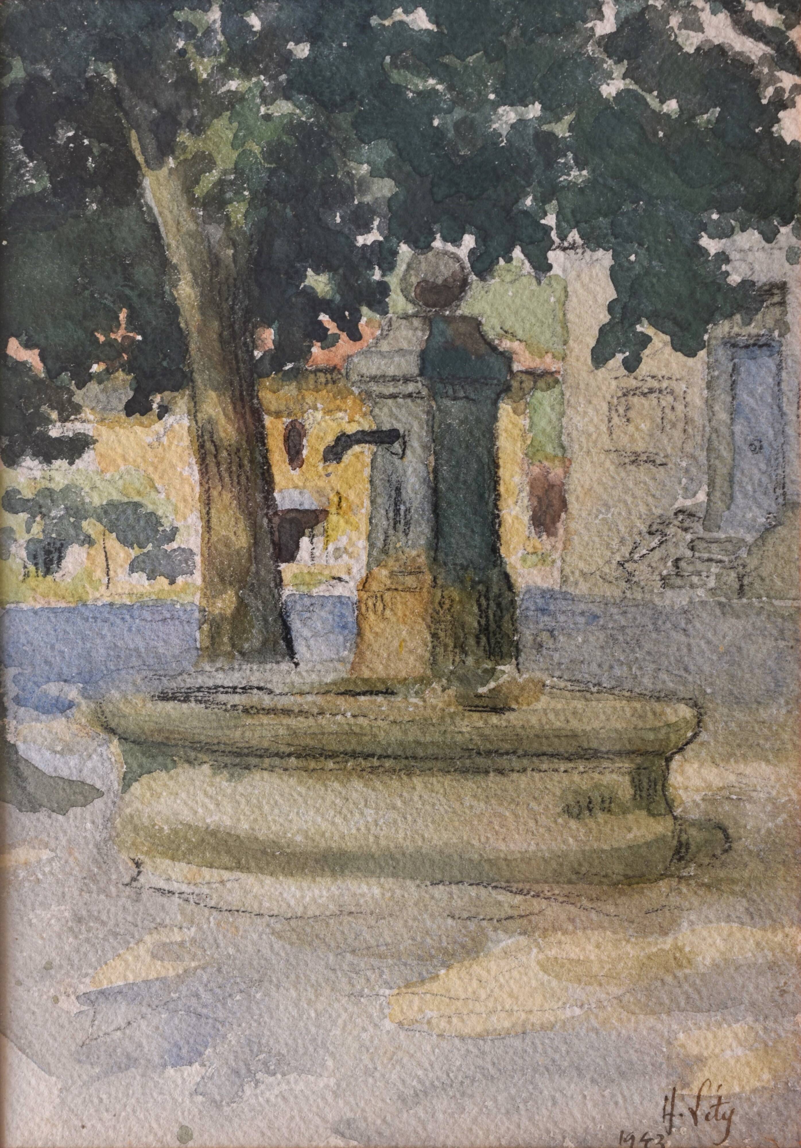 Hippolyte Léty, Fountain in the square at Meyssiez (Dauphiné), 1943