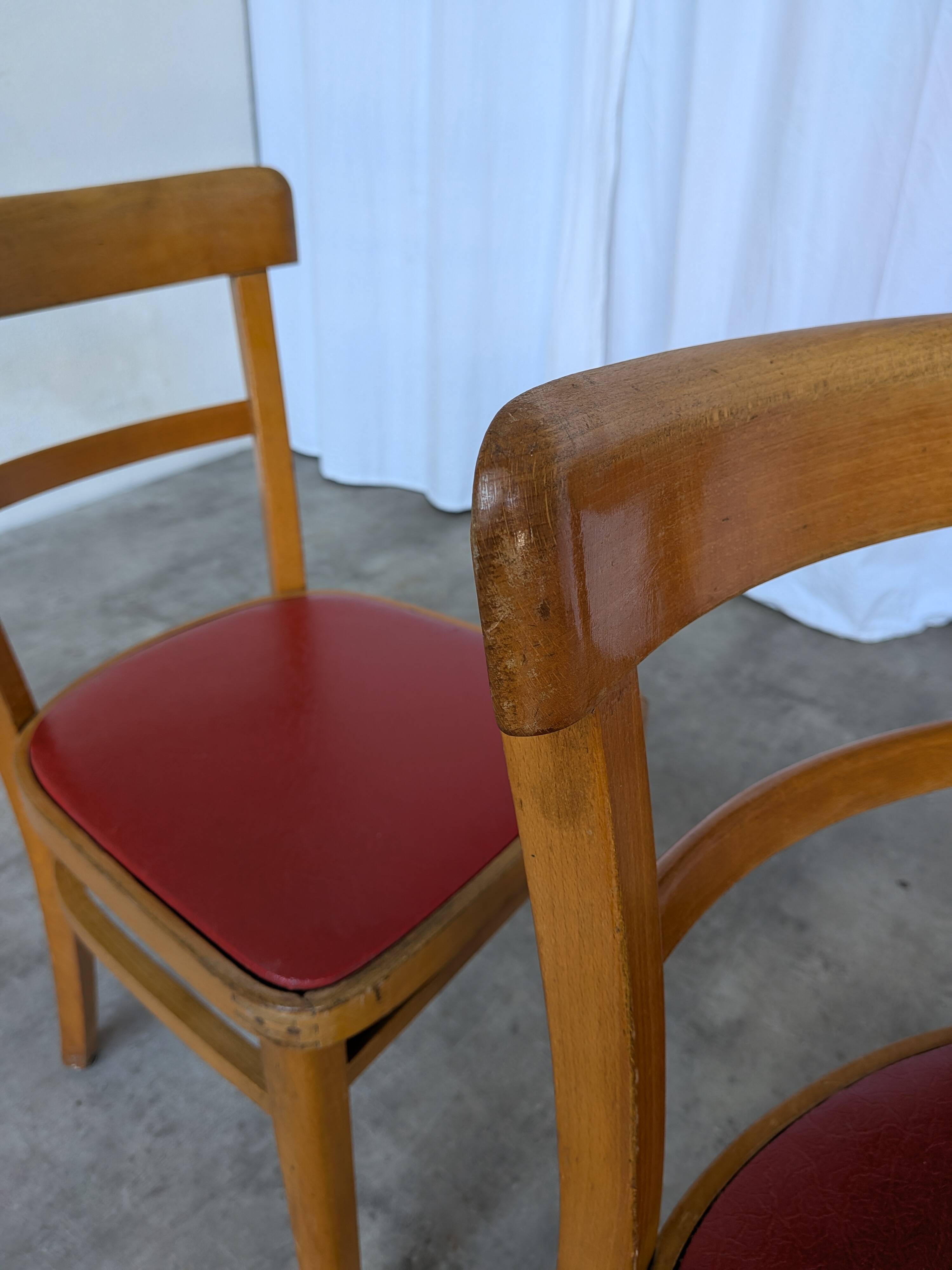 Vintage Wooden Dining Chair: Red Leather Seat, Mid-Century Modern