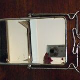 Miroir de barbier bi pied, mode suspension, biseauté, métal chromé - années 70