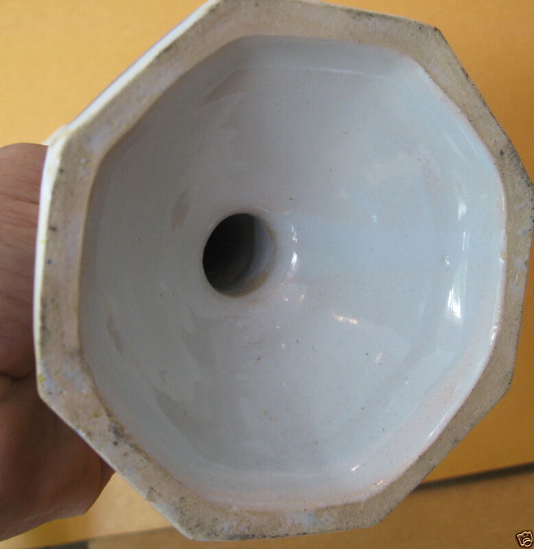 Pair of antique earthenware candlesticks with Rouen decor