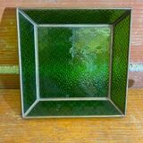 Bowl antique molded glass green + brass vintage