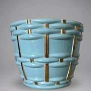 Saint-Clément cache-pot planter signed Blanche Letalle model 4086-000 in blue ceramic and gilding – 28 cm