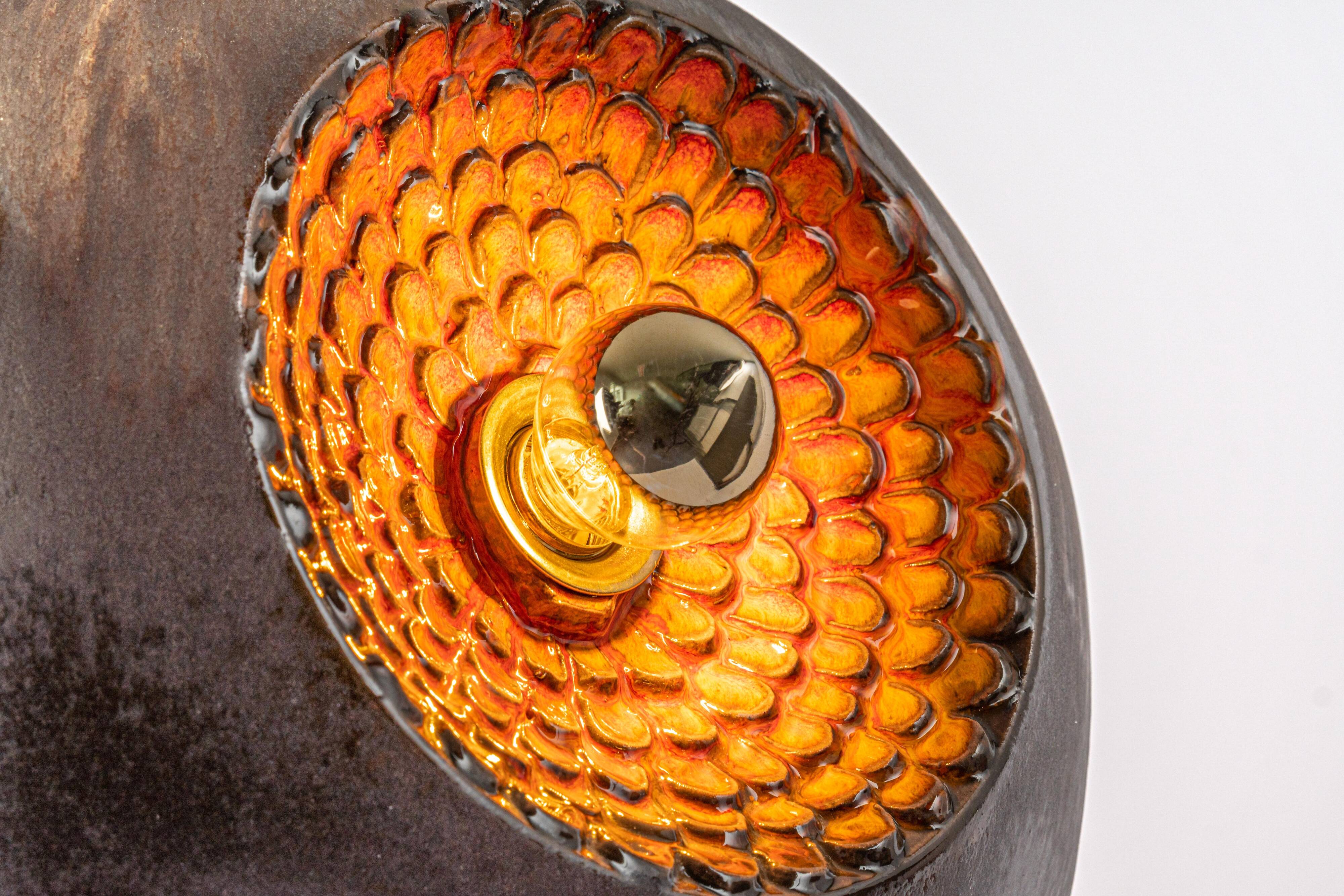 brown and orange ceramic Sputnik pendants, Germany, 1970s