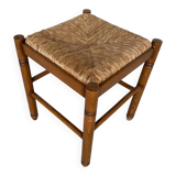 Vintage Wooden Stool with Woven Seat #D502