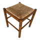 Vintage Wooden Stool with Woven Seat #D502