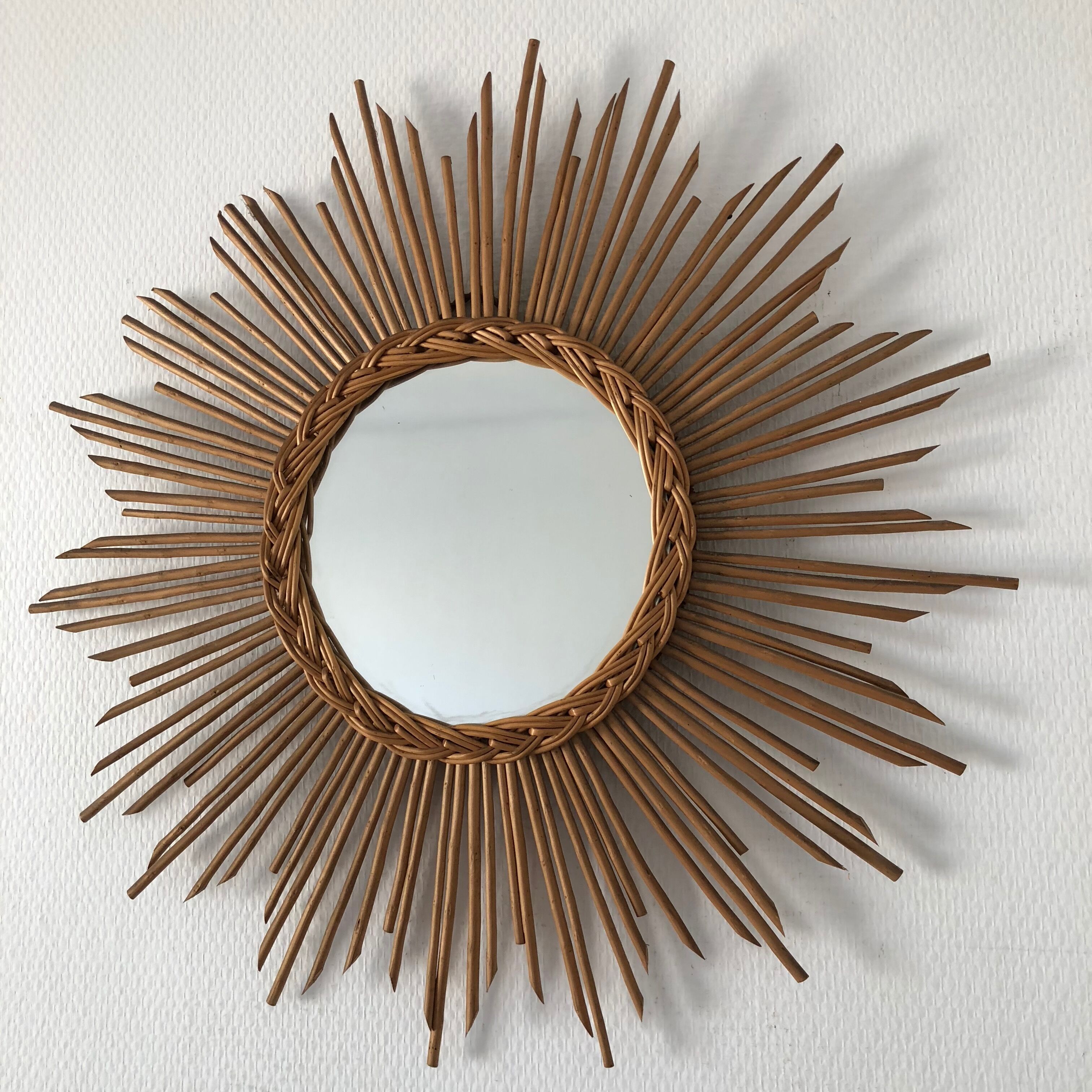 Rattan sun mirror 50x50cm 1960