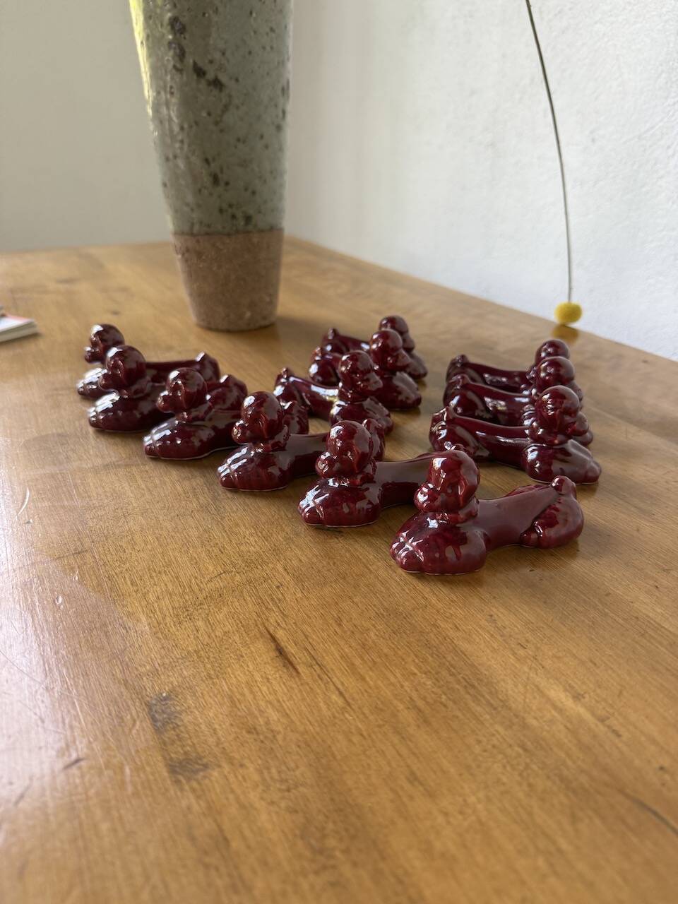 Red poodle ceramic knife holder