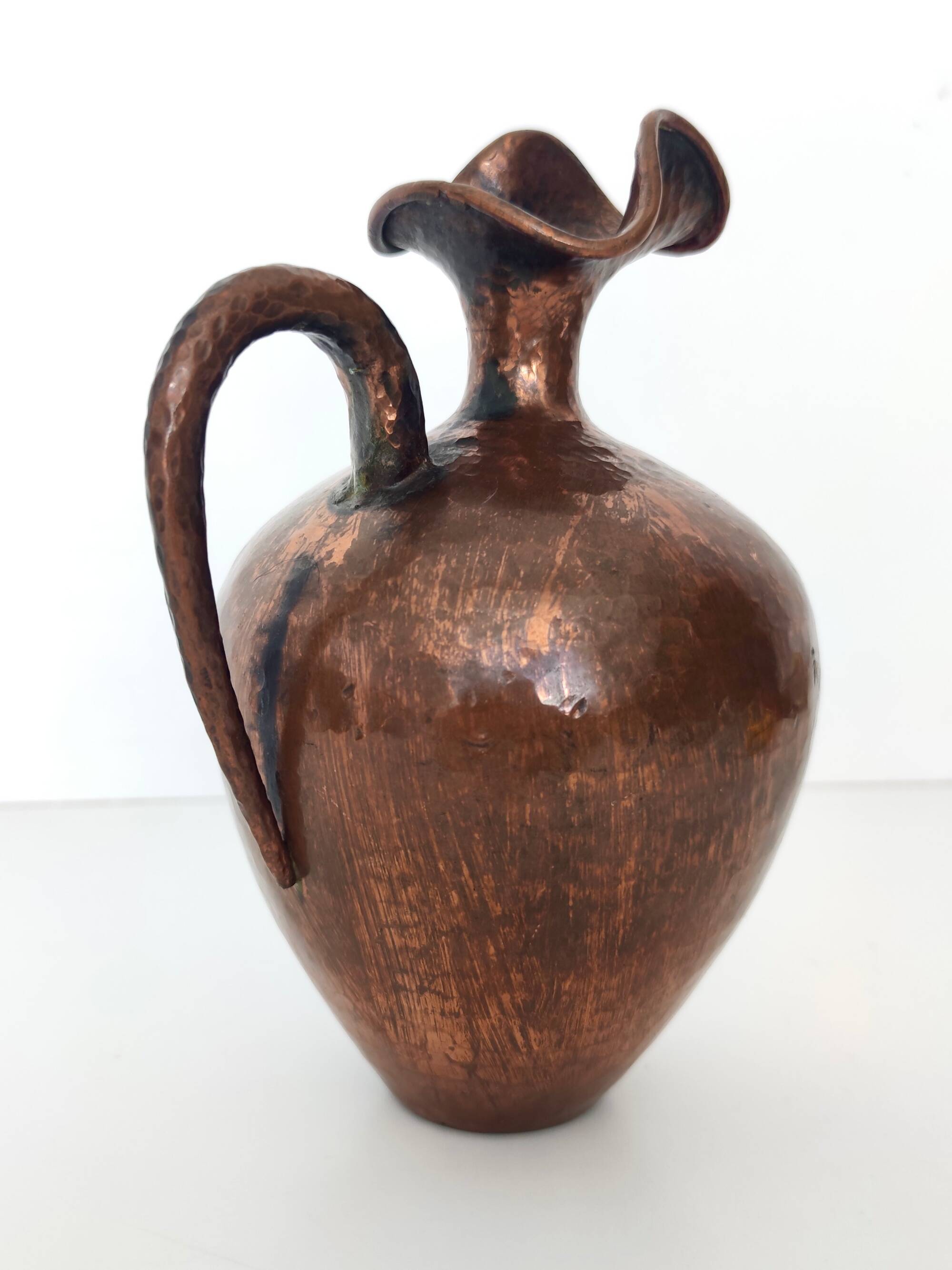 Small Vintage Embossed Copper Pitcher Vase by Egidio Casagrande, Italy