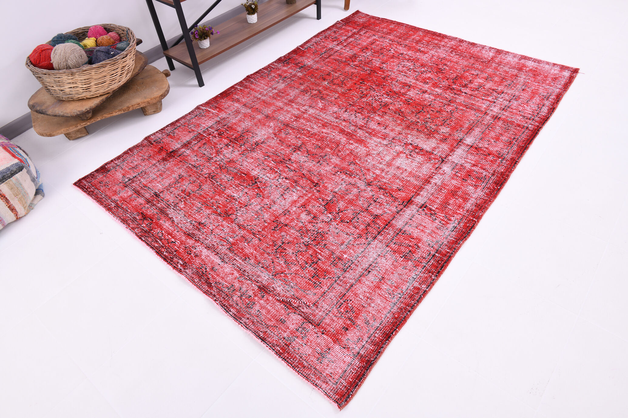 Distressed red carpet 241x165cm