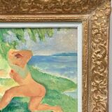 Huile sur toile par Emile Compard portrait de femmes et composition