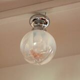 Chrome Ceiling Lamp, Murano Blown Glass, Italy, 1960s