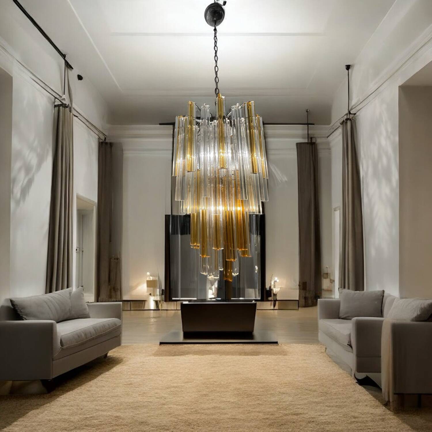 Italian Murano Glass Prism Trilobi Chandelier 1970’s