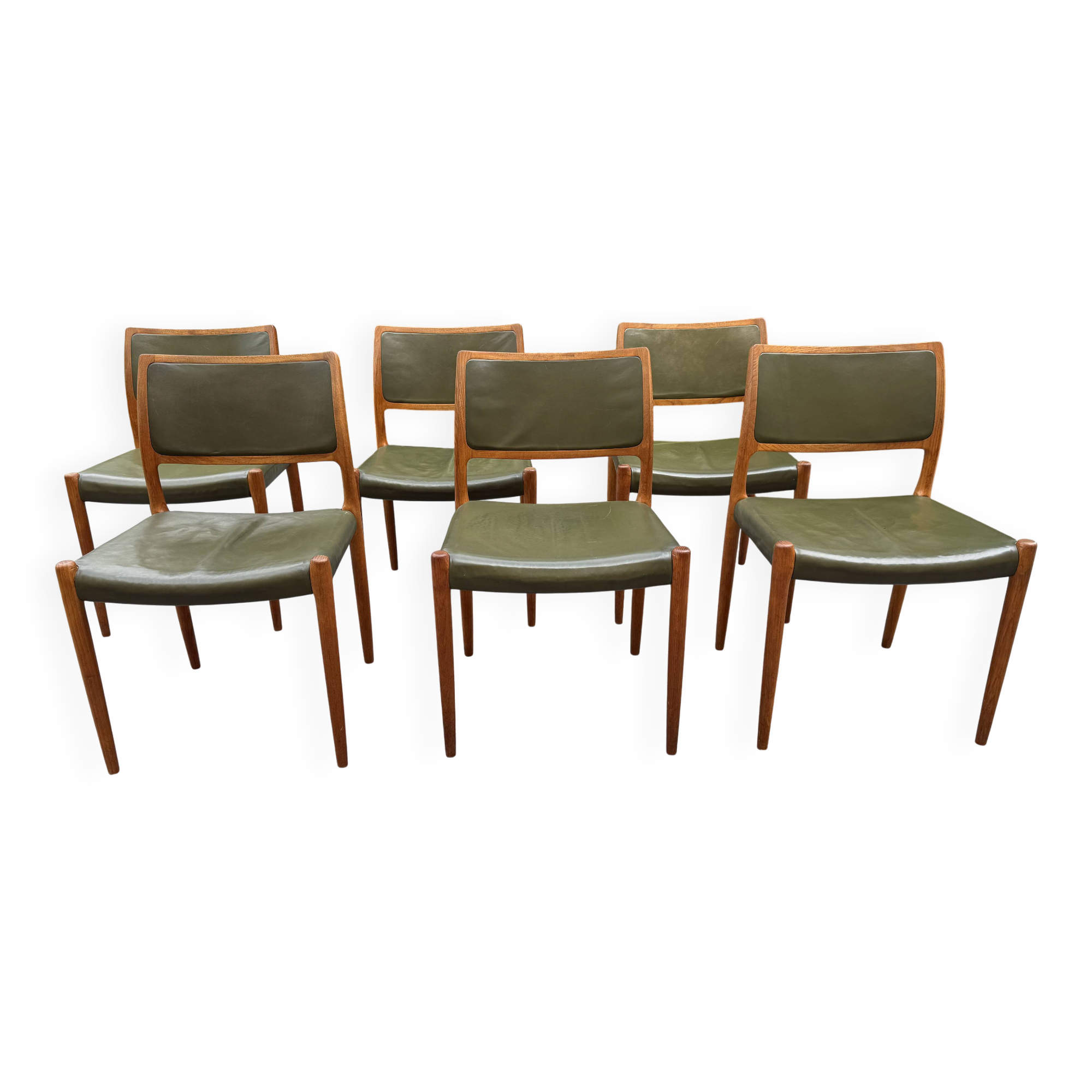 Lot de 6 chaises scandinave J.L. Møller Model 80 années 1960