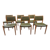 Set of 6 Scandinavian chairs J.L. Møller Model 80 from the 1960s.