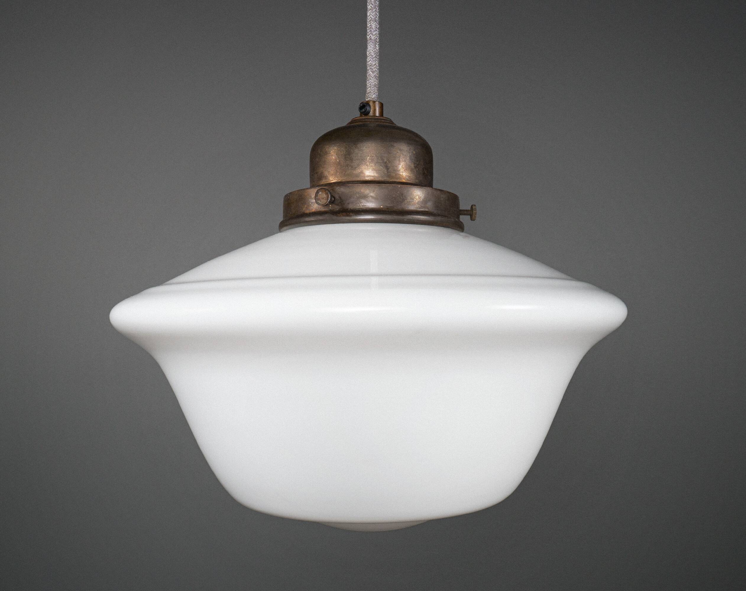 English Edwardian Opaline Glass School / Chapel Pendant Lamp
