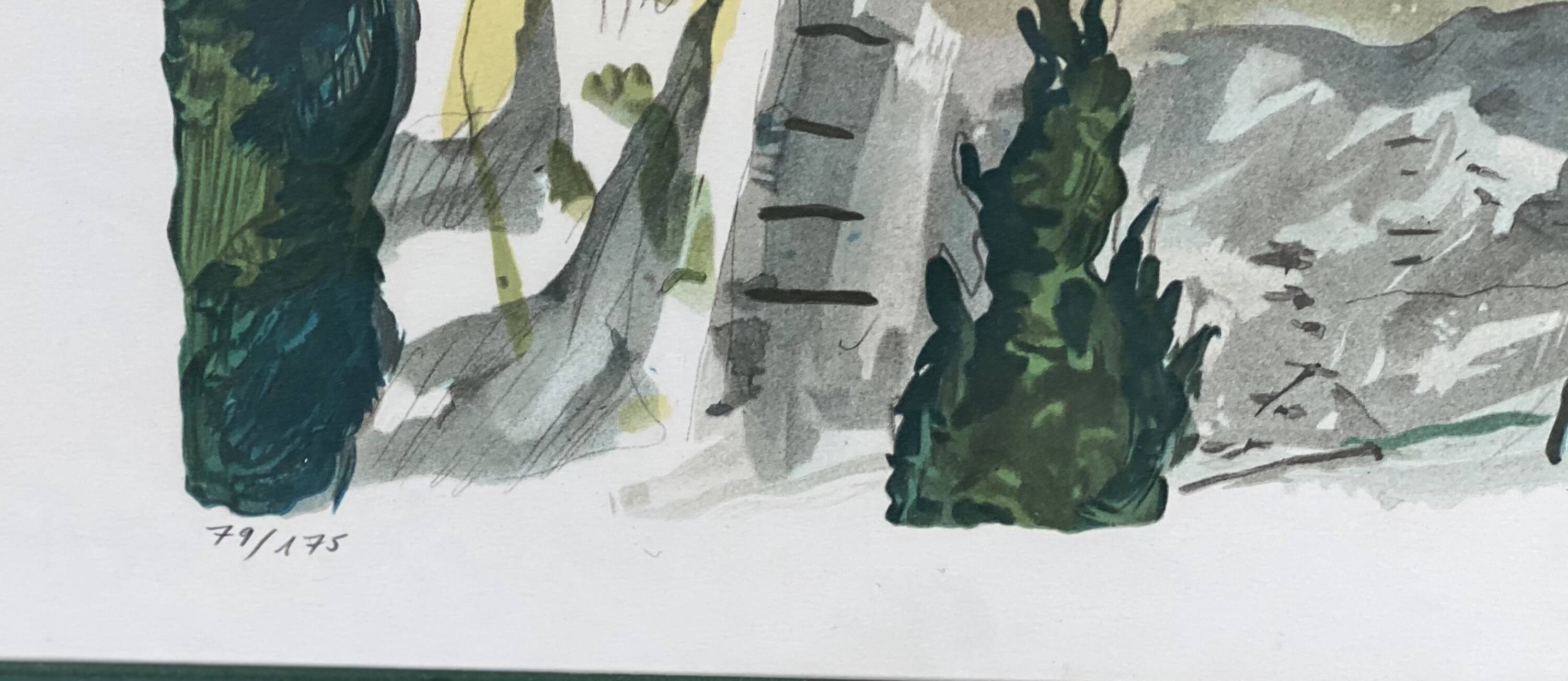 Lithographie de Yves Brayer village du Lubéron