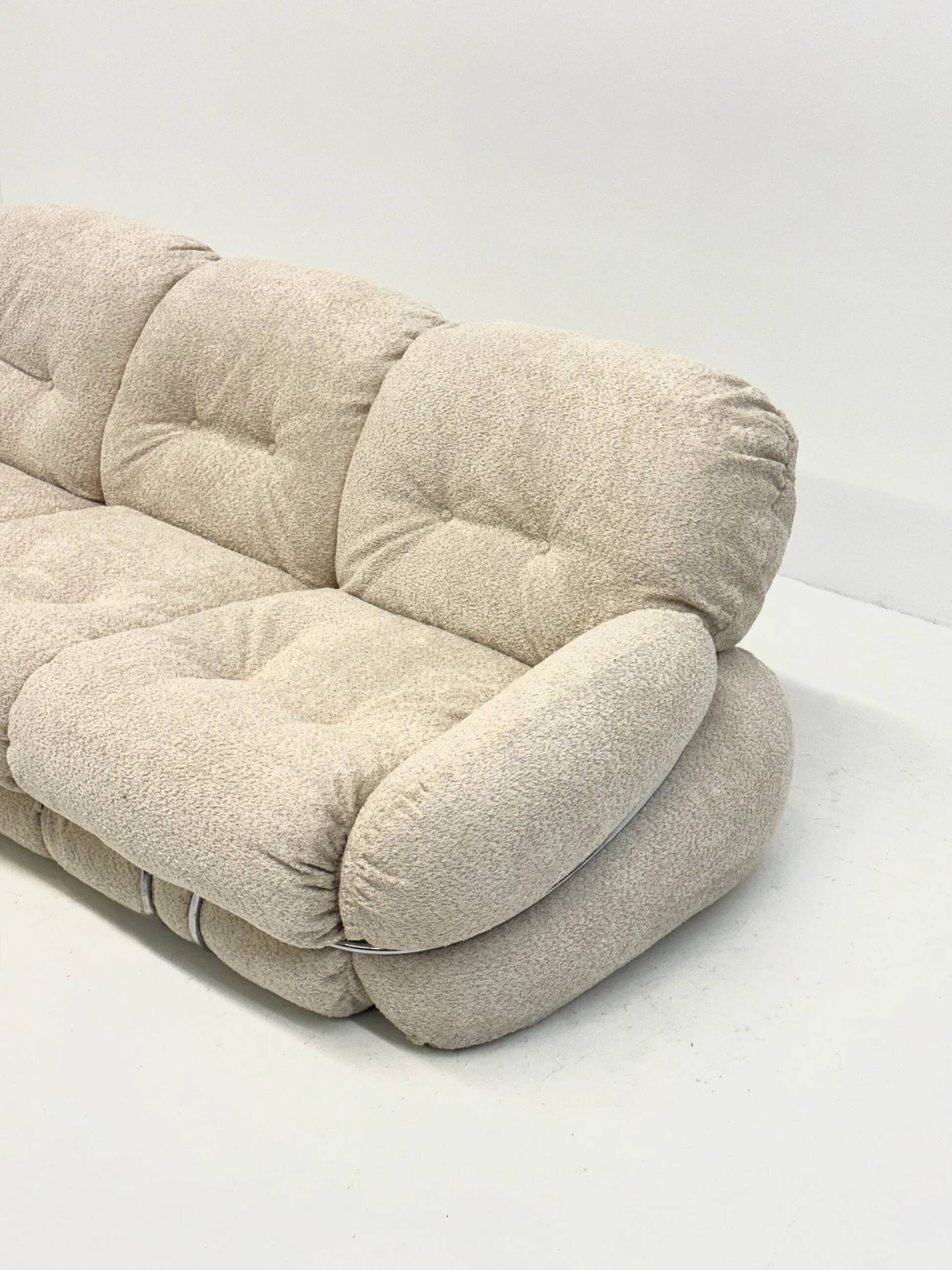 Cream bouclé Okay 3-seater sofa by Adriano Piazzesi