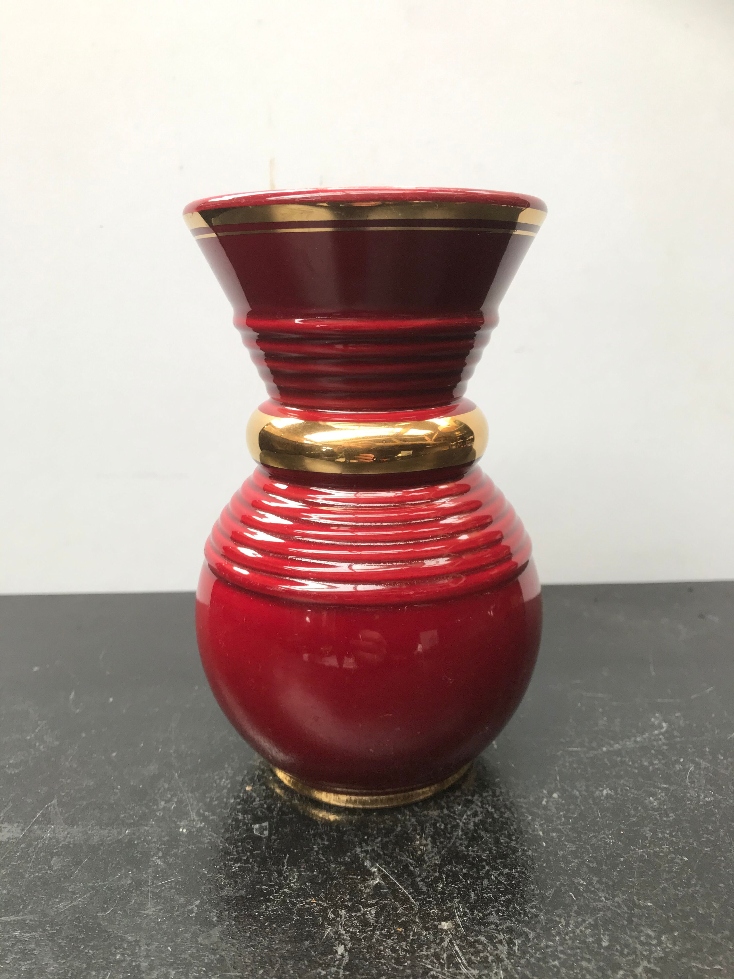 Old red & gold ceramic verceram vase