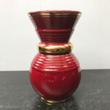 Ancien vase verceram céramique rouge & dorée