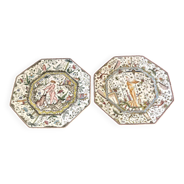 Pair of glazed ceramic dishes. Portugal 17th century "Filcer"
