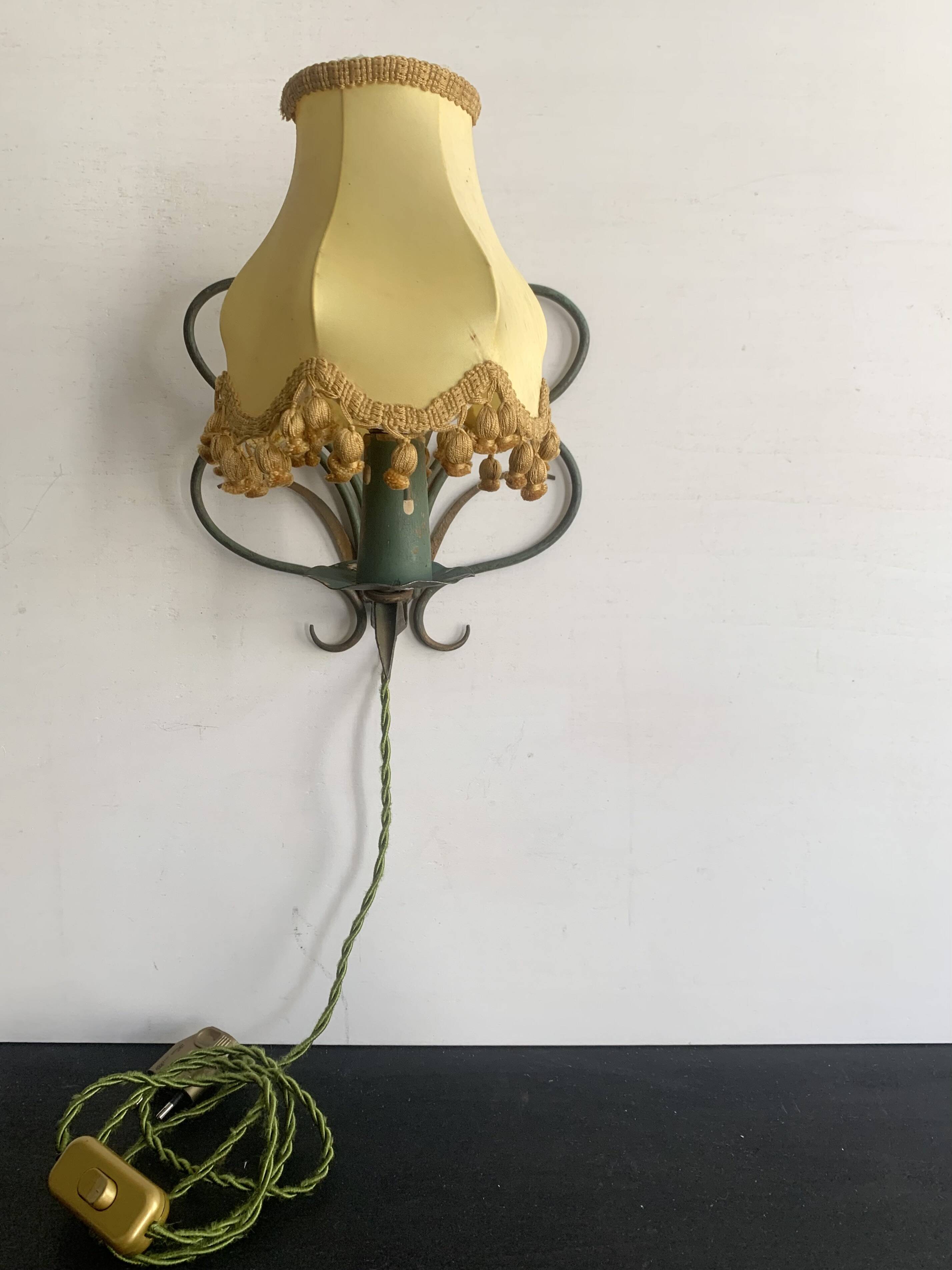 Pair of wall lights in patinated green painted iron, 1950s