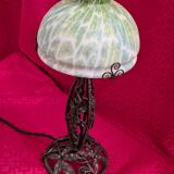 Wrought iron lamp in the Edgar Brandt style, Paul Kiss, 1910 to 25. Unsigned, damage, 37x16cm. Work