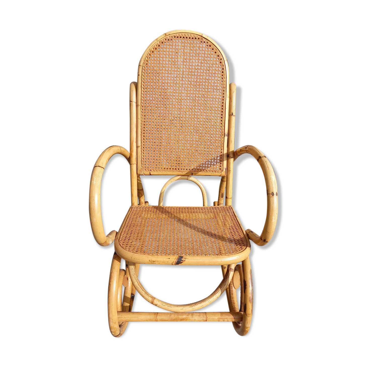 Bamboo, canborn, vintage rocking chair