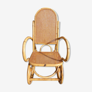 Fauteuil rocking chair bambou canné vintage