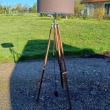 Wood and chrome tripod lamp