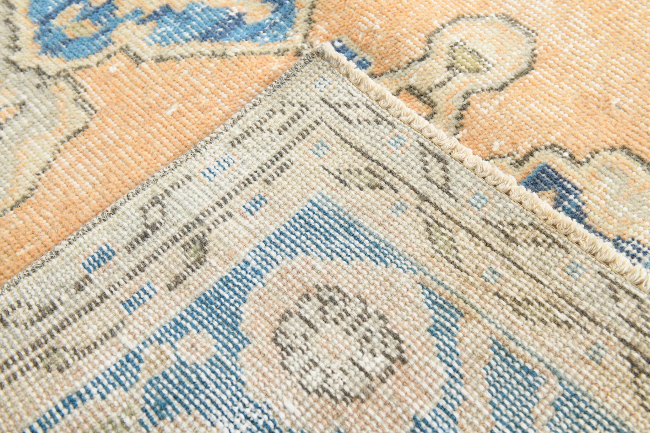 7x10 Orange and Blue Vintage Persian Rug, 206x294 Cm