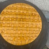 Flat round tray in slip with braided pattern signed FPP Vallauris J19 France vintage