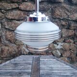 Vintage chandelier - Opaque glass globe and gold - 1950