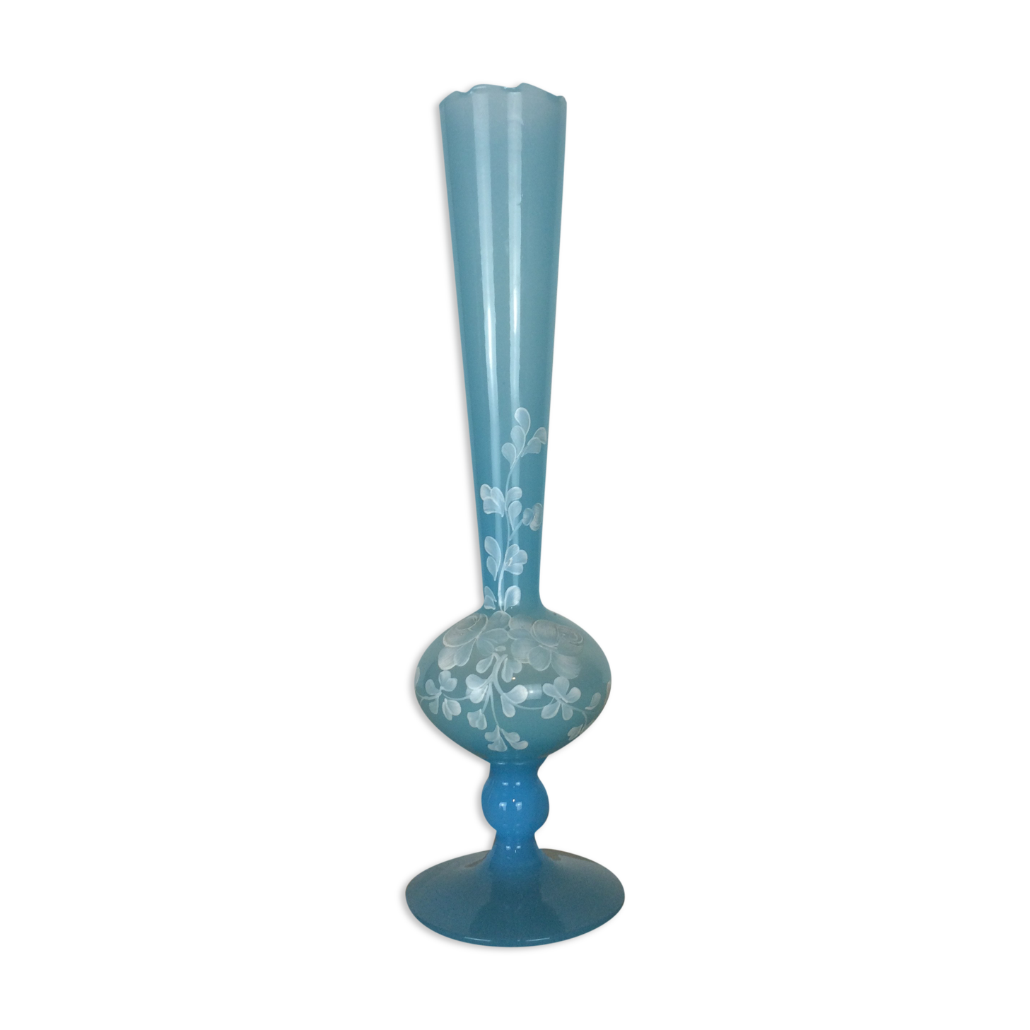 Enamelled opaline vase, blue soliflore